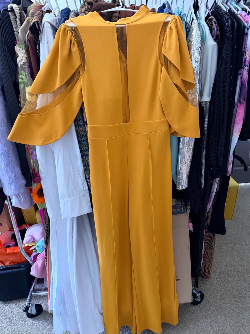 Fashion Nova Mustard Cold-Shoulder Wide-Leg Jumpsuit